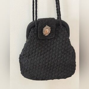Elegant Black Woven Handbag Crochet Works
